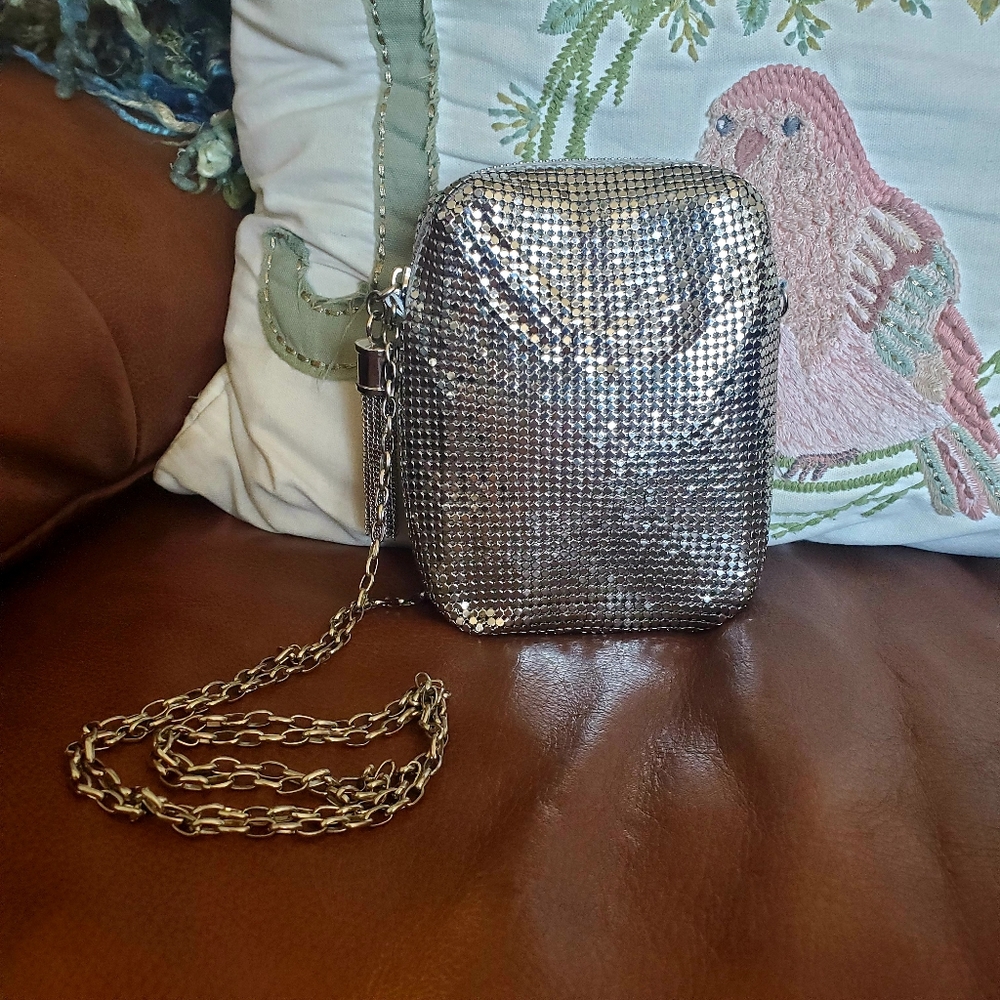 Whiting & Davis Silver Mesh Metal Tassel Crossbody